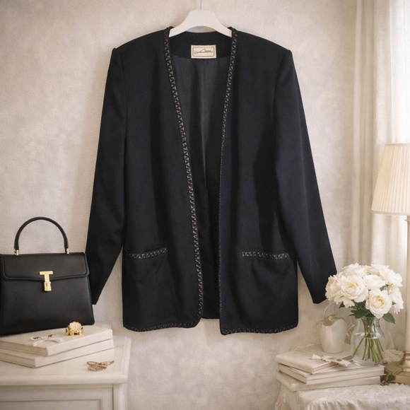 Lindor Jackets & Blazers - Vintage Lindor Black Open Front Blazer Minimalist Office Jacket 12